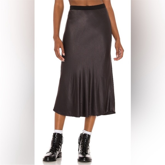 Rails Berlin Luxe Satin Midi Skirt Black Bias Cut High Rise | Size Small - Picture 6 of 12